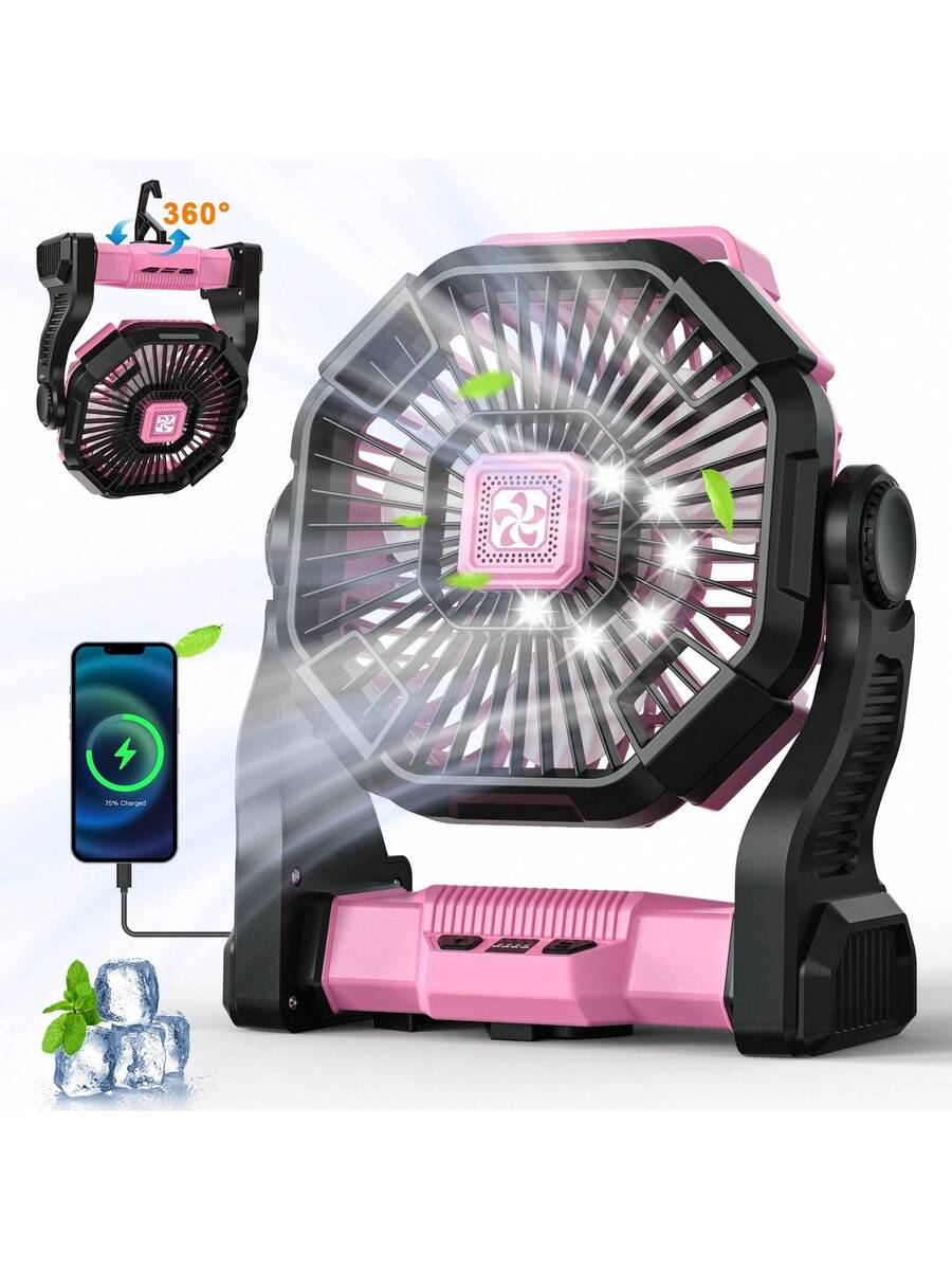 Battery Camping Fan with LED Lantern and Hook