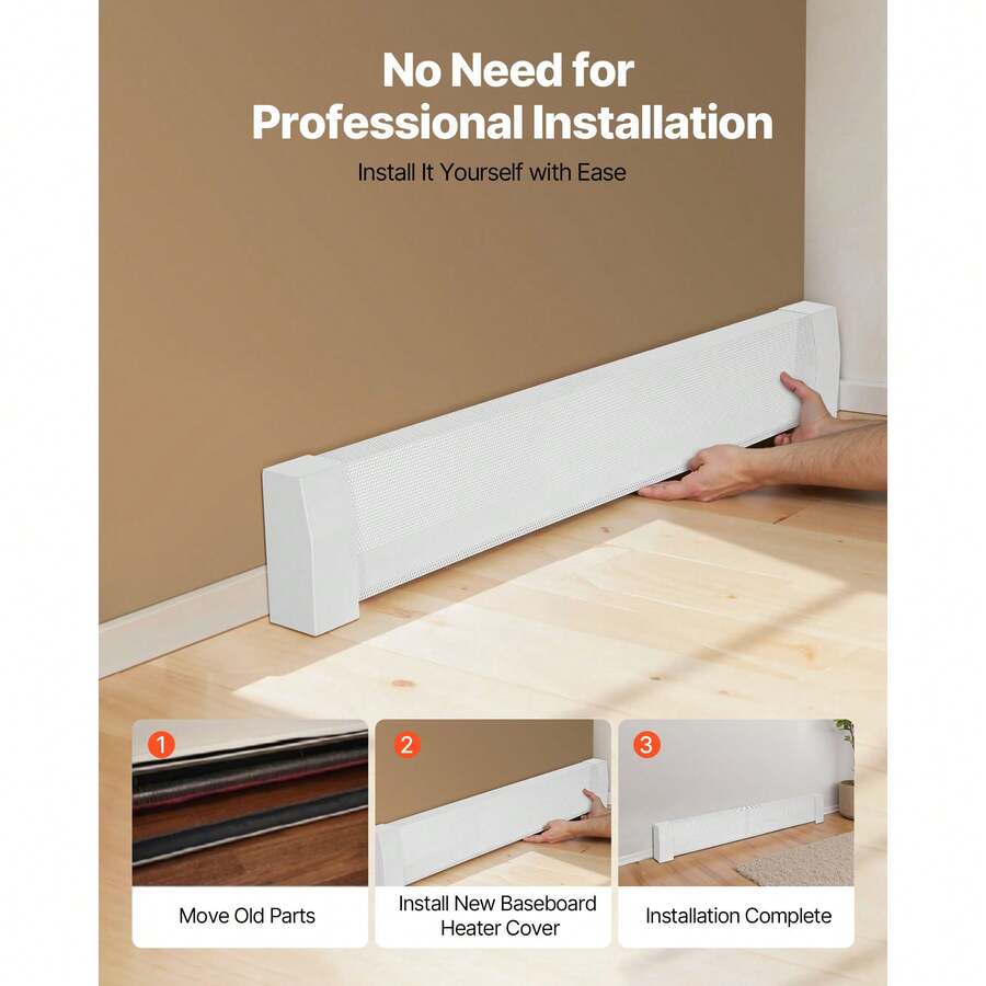 Baseboard Heater Covers, Premium Series 4 Ft Standard Electric Heating Unit Front Cover For Home Improvement, Heavy-Duty Steel, Easy Installation For Bedroom Replacing Old Cover, White