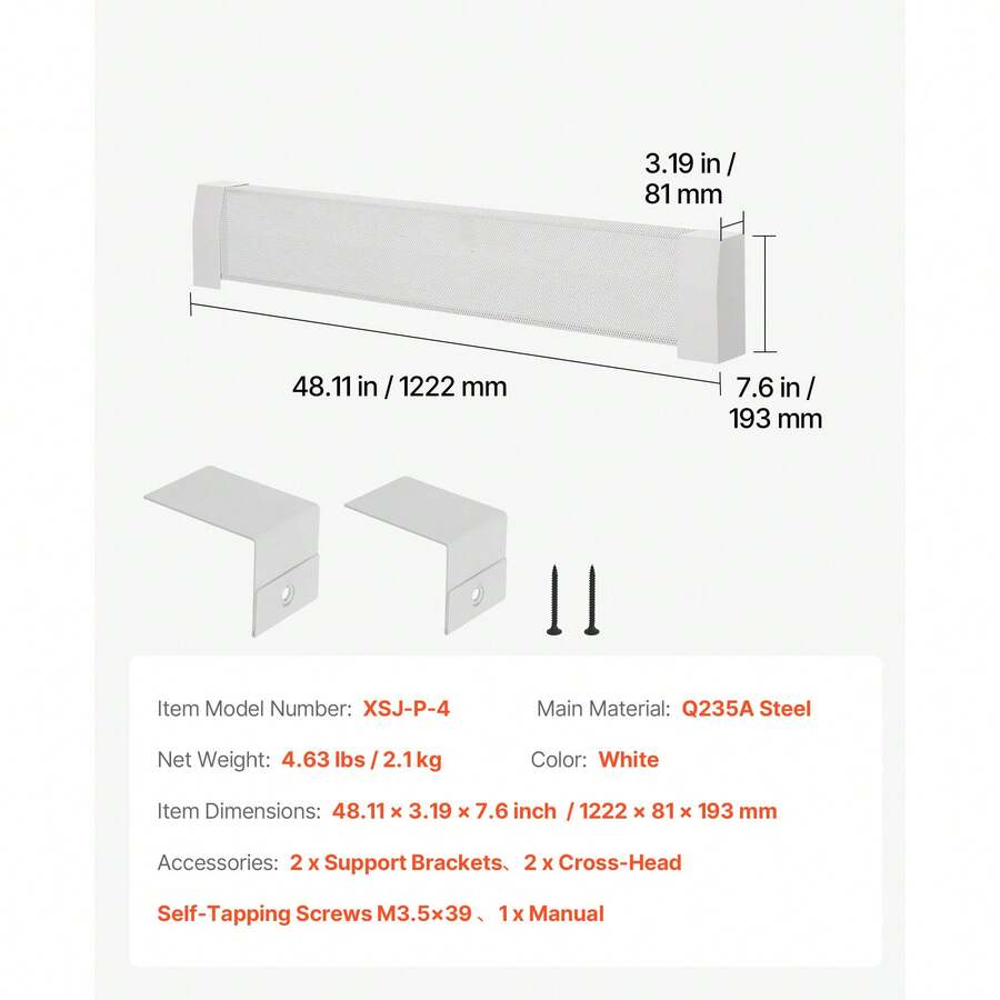Baseboard Heater Covers, Premium Series 4 Ft Standard Electric Heating Unit Front Cover For Home Improvement, Heavy-Duty Steel, Easy Installation For Bedroom Replacing Old Cover, White