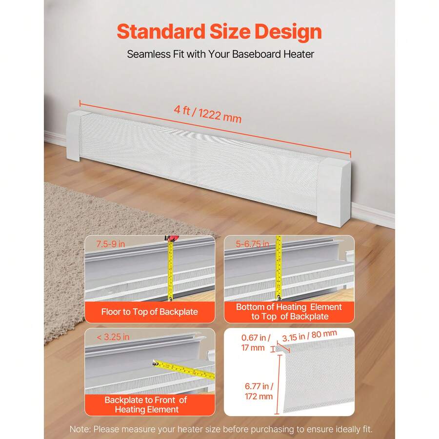Baseboard Heater Covers, Premium Series 4 Ft Standard Electric Heating Unit Front Cover For Home Improvement, Heavy-Duty Steel, Easy Installation For Bedroom Replacing Old Cover, White
