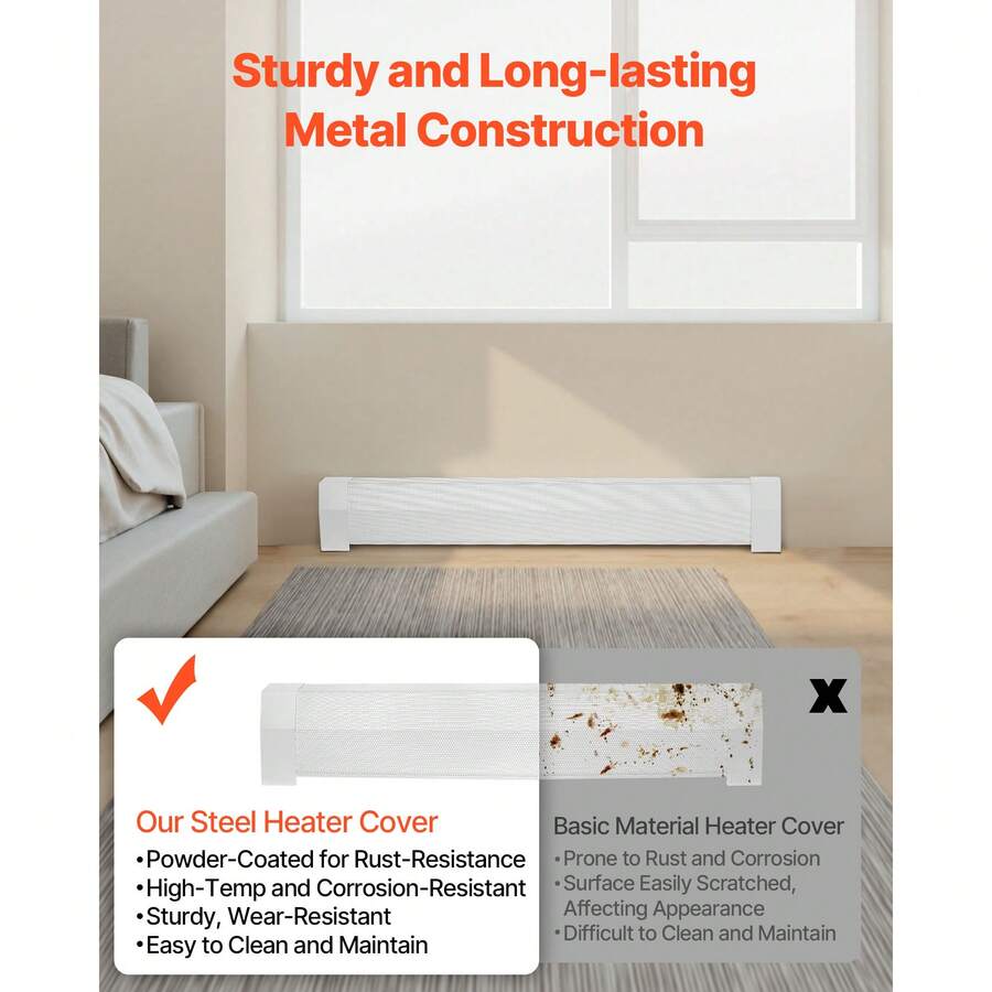 Baseboard Heater Covers, Premium Series 4 Ft Standard Electric Heating Unit Front Cover For Home Improvement, Heavy-Duty Steel, Easy Installation For Bedroom Replacing Old Cover, White