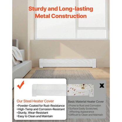 Baseboard Heater Covers, Premium Series 4 Ft Standard Electric Heating Unit Front Cover For Home Improvement, Heavy-Duty Steel, Easy Installation For Bedroom Replacing Old Cover, White