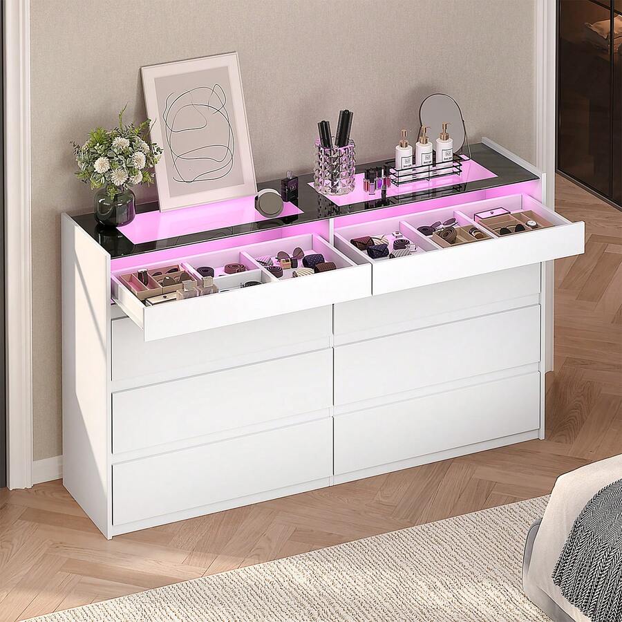 8-Drawer Closet Island with Tempered Glass Top