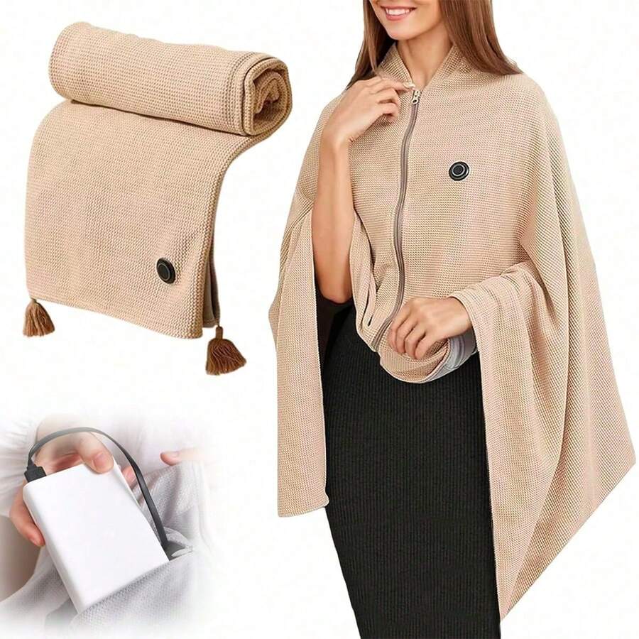 Portable Heated Blanket Shawl Wrap For Women, 2026 New Portable USB Hooded Heated Blanket Shawls With 3 Heating Levels(Beige, Without Charger)