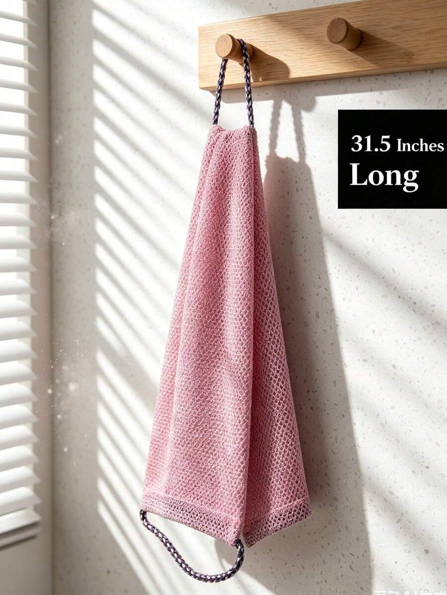 African Style Mesh Exfoliating Long Bath Scrubbing Towel Set, Nylon Back Exfoliating Brush With Drawstring, High-Efficiency Body Brush For Shower, Makes Skin Smooth, Bathroom Decor, Room Decor, Back To School Dorm Supplies