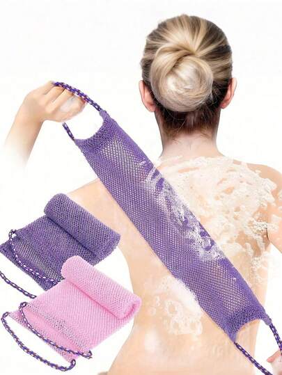 African Style Mesh Exfoliating Long Bath Scrubbing Towel Set, Nylon Back Exfoliating Brush With Drawstring, High-Efficiency Body Brush For Shower, Makes Skin Smooth, Bathroom Decor, Room Decor, Back To School Dorm Supplies