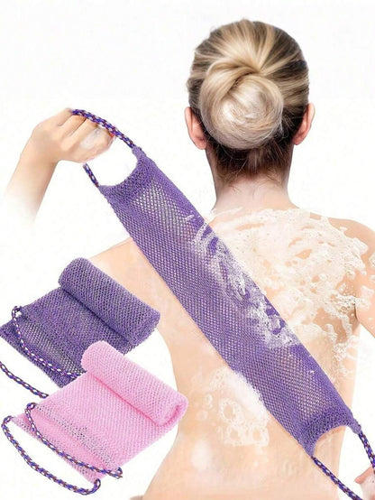 African Style Mesh Exfoliating Long Bath Scrubbing Towel Set, Nylon Back Exfoliating Brush With Drawstring, High-Efficiency Body Brush For Shower, Makes Skin Smooth, Bathroom Decor, Room Decor, Back To School Dorm Supplies