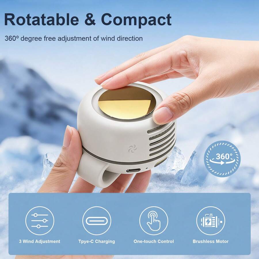 Ultra-Quiet Mini Bladeless Air Cooler, Shirt Clip-On Personal Fan, 3-Speed Hands-Free Neck Wear, Compact Portable For Commute Outdoor Office, Travel Gear, Present (Gentle Breeze Only)