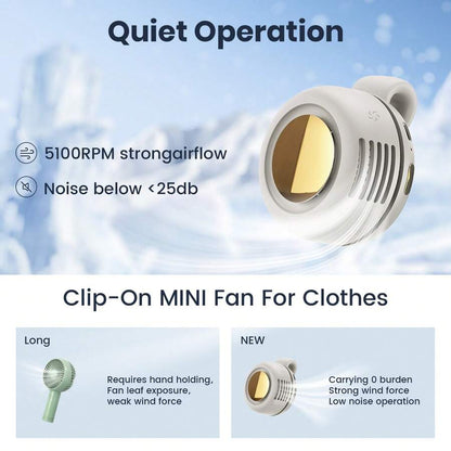 Ultra-Quiet Mini Bladeless Air Cooler, Shirt Clip-On Personal Fan, 3-Speed Hands-Free Neck Wear, Compact Portable For Commute Outdoor Office, Travel Gear, Present (Gentle Breeze Only)