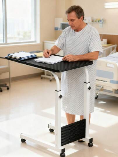 Adjustable Mobile Home Desk - Camel Color, With Wheels And Height Adjustment; Mobile Bedside Laptop Desk; Stable Workstations Are Suitable For Home Offices/Bedrooms/Sofas/Small Apartments/Work/Study.