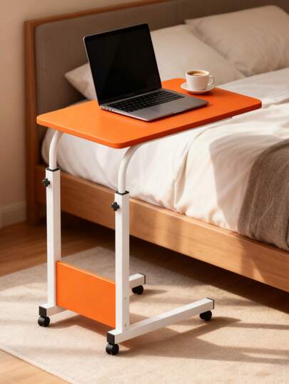 Adjustable Mobile Home Desk - Camel Color, With Wheels And Height Adjustment; Mobile Bedside Laptop Desk; Stable Workstations Are Suitable For Home Offices/Bedrooms/Sofas/Small Apartments/Work/Study.