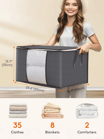 2PCS Foldable Storage Bags For Clothes And Bedding, Clear Visual Window, Reinforced Handles, Dust‑Proof & Insect‑Resistant, Suitable For Closet, Dorm, Bedroom & Home Storage