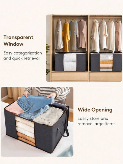 2PCS Foldable Storage Bags For Clothes And Bedding, Clear Visual Window, Reinforced Handles, Dust‑Proof & Insect‑Resistant, Suitable For Closet, Dorm, Bedroom & Home Storage