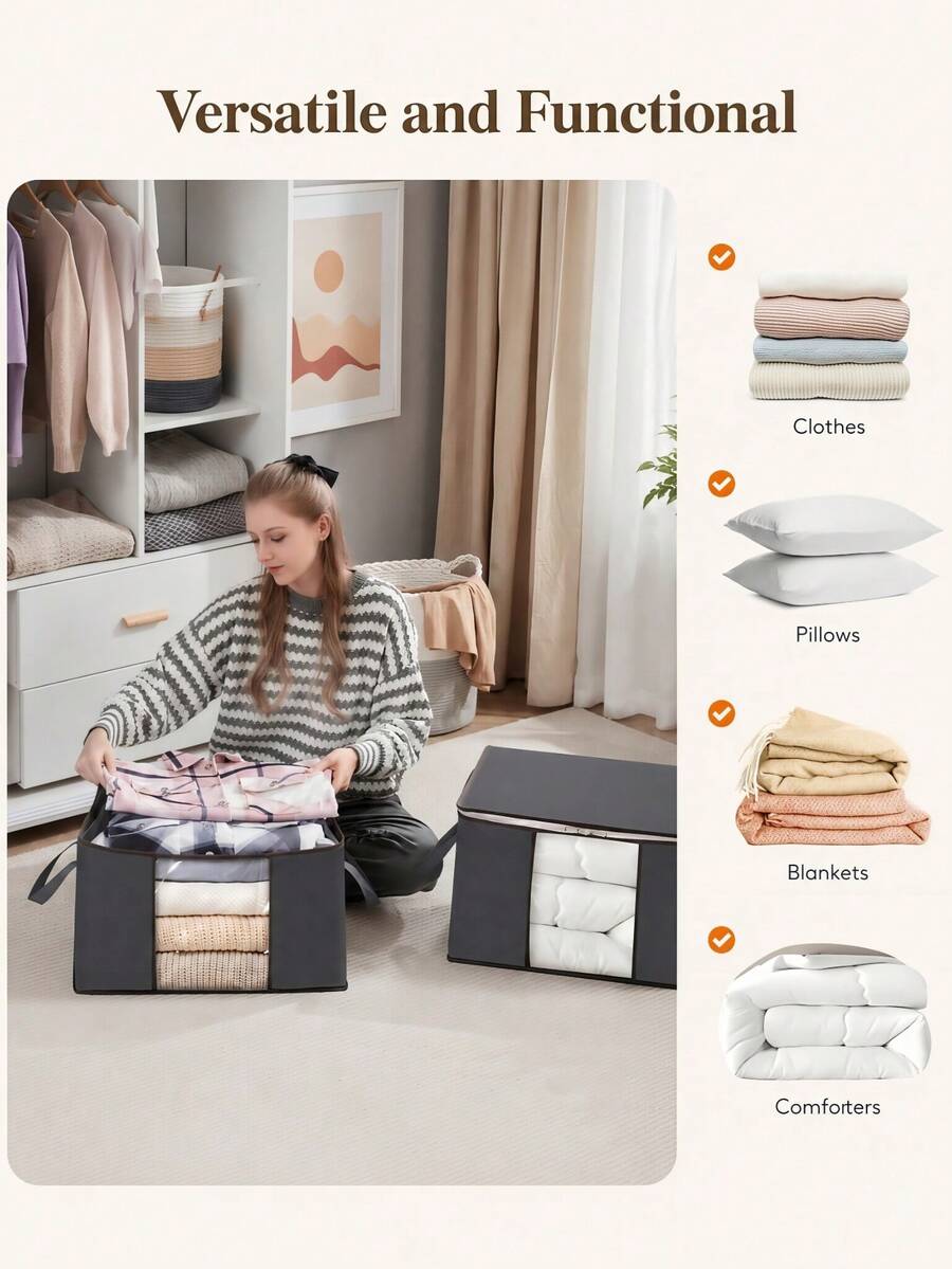 2PCS Foldable Storage Bags For Clothes And Bedding, Clear Visual Window, Reinforced Handles, Dust‑Proof & Insect‑Resistant, Suitable For Closet, Dorm, Bedroom & Home Storage