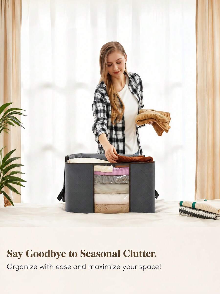 2PCS Foldable Storage Bags For Clothes And Bedding, Clear Visual Window, Reinforced Handles, Dust‑Proof & Insect‑Resistant, Suitable For Closet, Dorm, Bedroom & Home Storage
