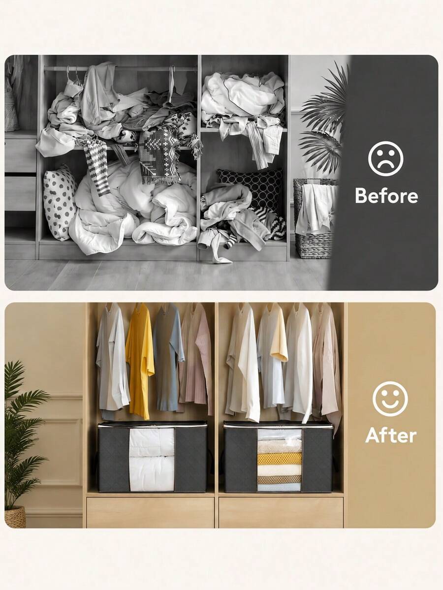 2PCS Foldable Storage Bags For Clothes And Bedding, Clear Visual Window, Reinforced Handles, Dust‑Proof & Insect‑Resistant, Suitable For Closet, Dorm, Bedroom & Home Storage