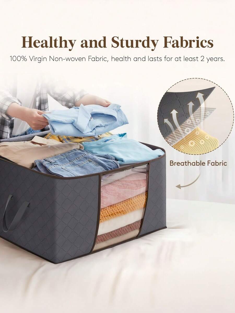 2PCS Foldable Storage Bags For Clothes And Bedding, Clear Visual Window, Reinforced Handles, Dust‑Proof & Insect‑Resistant, Suitable For Closet, Dorm, Bedroom & Home Storage