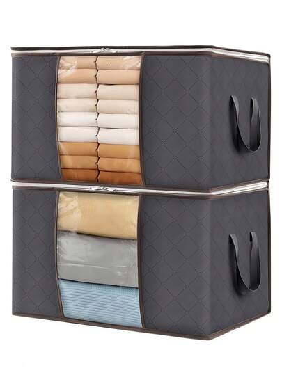 2PCS Foldable Storage Bags For Clothes And Bedding, Clear Visual Window, Reinforced Handles, Dust‑Proof & Insect‑Resistant, Suitable For Closet, Dorm, Bedroom & Home Storage