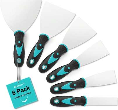 6 Pack Putty Knife, 1" 1.5" 2" 3" 4" 5" Spackle Knives, Premium Stainless Steel Paint Scraper, Perfect Tools For Repairing Drywall, Removing