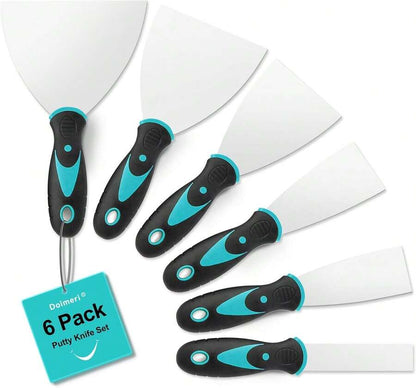 6 Pack Putty Knife, 1" 1.5" 2" 3" 4" 5" Spackle Knives, Premium Stainless Steel Paint Scraper, Perfect Tools For Repairing Drywall, Removing