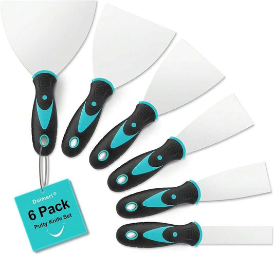 6 Pack Putty Knife, 1" 1.5" 2" 3" 4" 5" Spackle Knives, Premium Stainless Steel Paint Scraper, Perfect Tools For Repairing Drywall, Removing