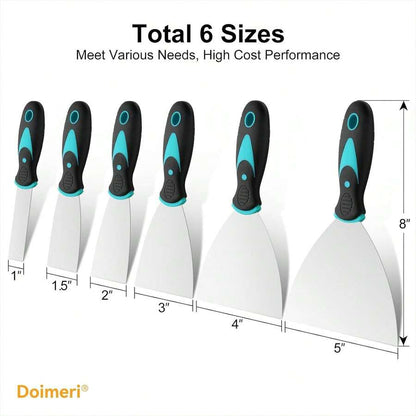 6 Pack Putty Knife, 1" 1.5" 2" 3" 4" 5" Spackle Knives, Premium Stainless Steel Paint Scraper, Perfect Tools For Repairing Drywall, Removing